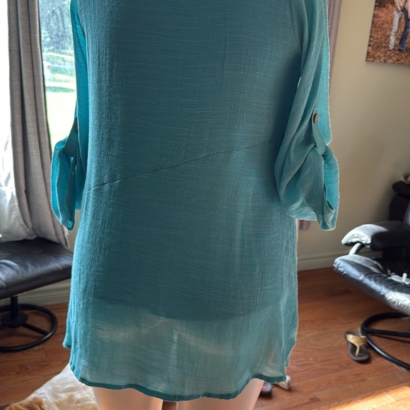 Annabella sz small Boho Teal Tunic with Asymmetrical Boxy Design - Picture 9 of 11